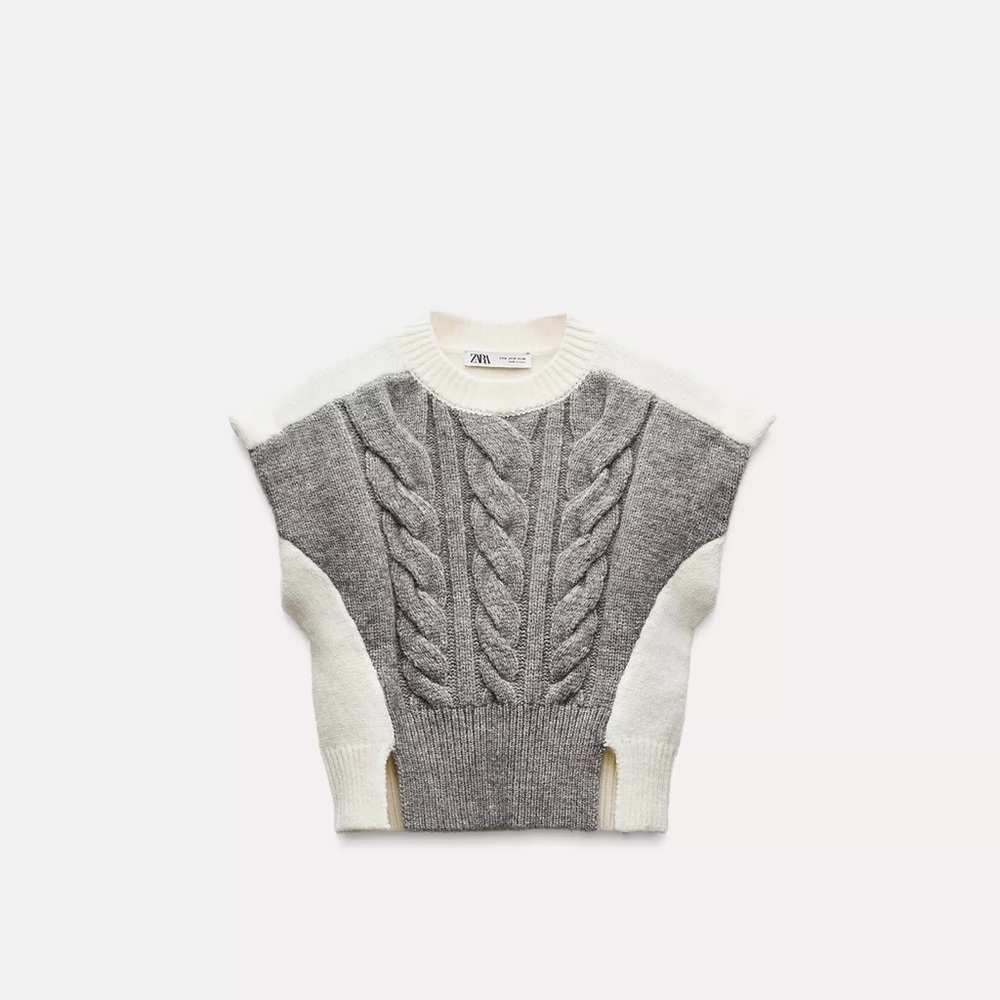 Zara Two-Tone Cable Knit Sweater